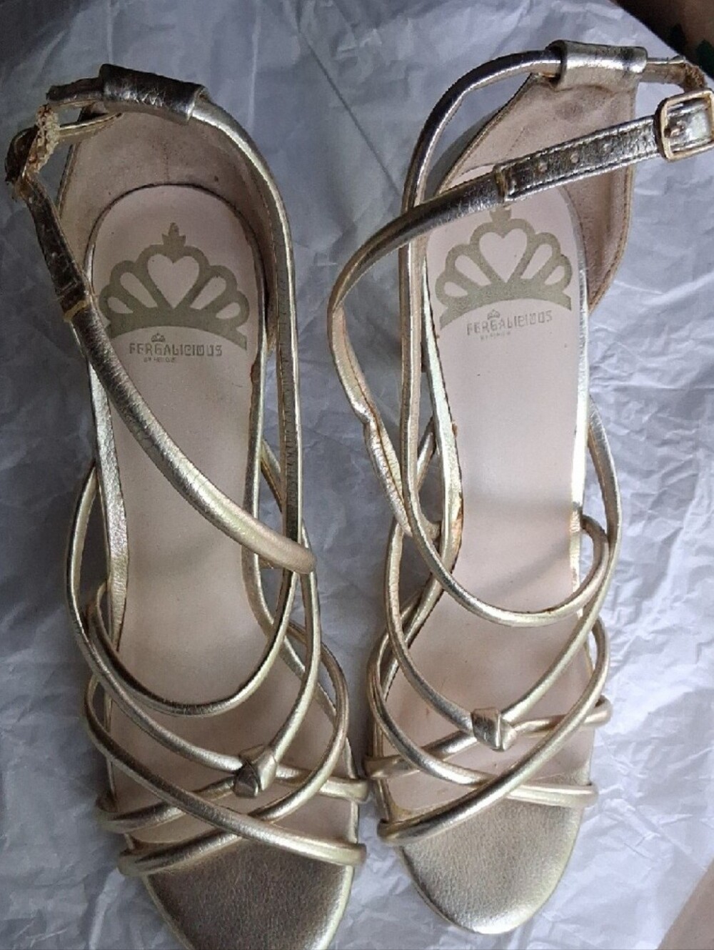 Fergalicious Metallic Gold Strappy High Heels - Picture 16 of 16